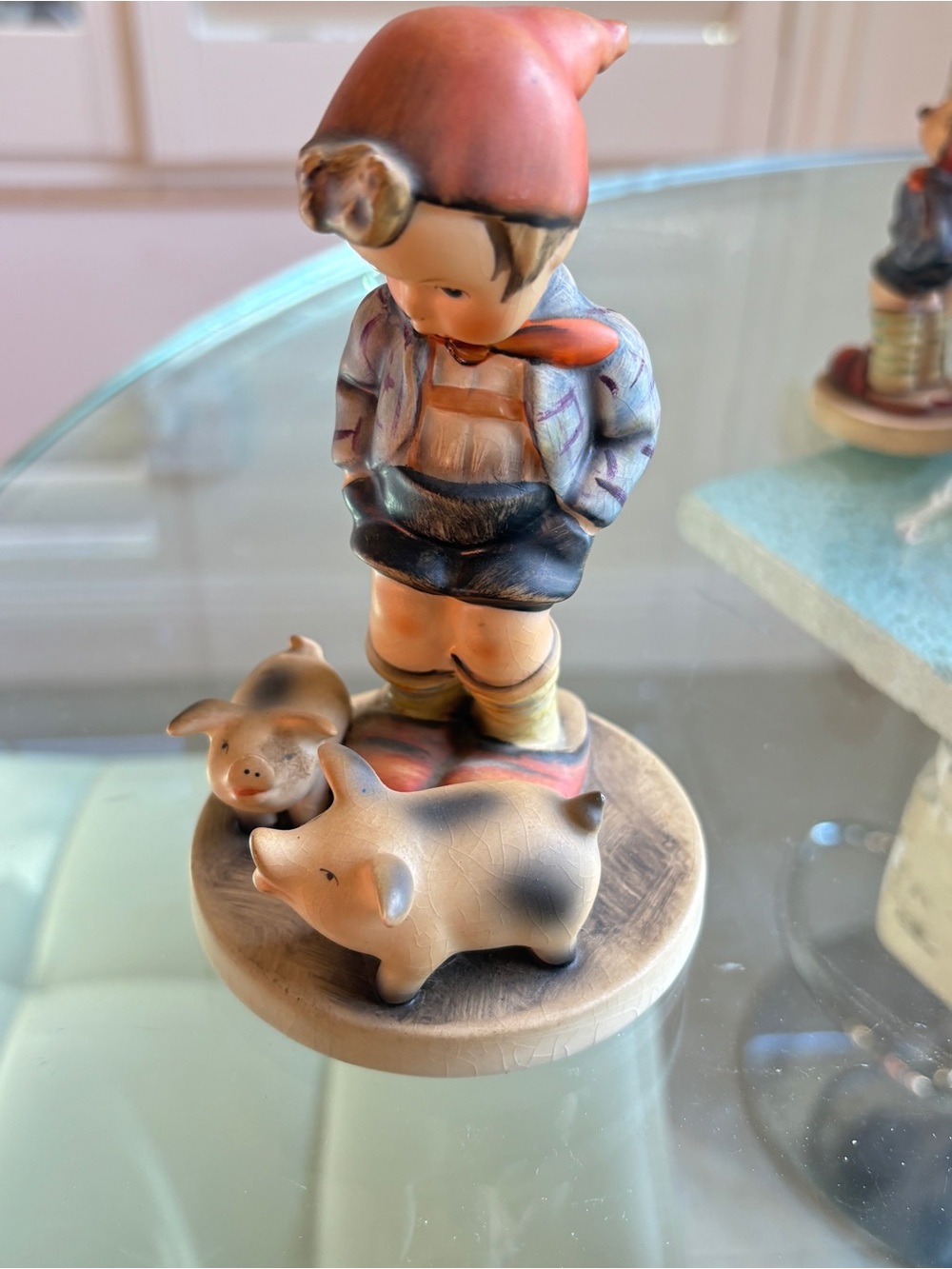 Boy with Pigs Porcelain Figurine - Cream & Pink